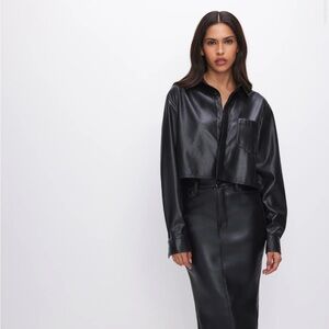 Good American Faux Leather Cropped Shirt; NEW! Size 3